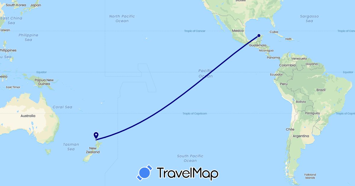 TravelMap itinerary: driving in Mexico, New Zealand (North America, Oceania)